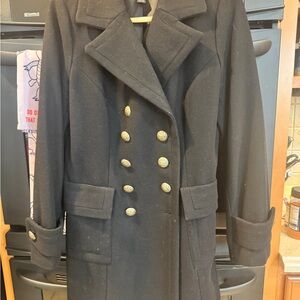 INC International Concepts Black Pea Coat with Gold Buttons